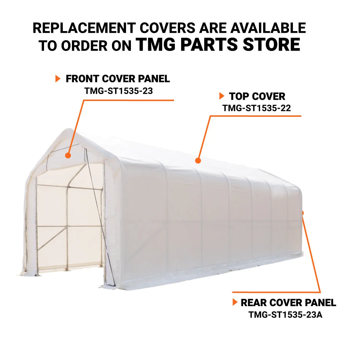 TMG Industrial 15’ x 35’ RV/Motorhome Storage Shelter, 17 oz PVC Fabric Cover, Front Roll-Up Door, Enclosed Rear Wall, 3-Layer Galvanized Steel Frame, 10’ Straight Sidewalls, TMG-ST1535