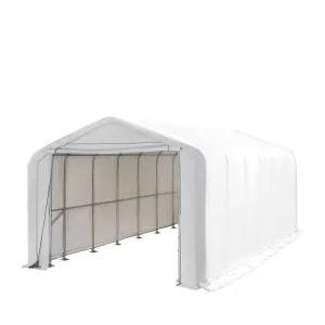 TMG Industrial 18’ x 30’ RV/Motorhome Storage Shelter, 17 oz PVC Fabric Cover, Front Roll-Up Door, Enclosed Rear Wall, 3-Layer Galvanized Steel Frame, 13’ Straight Sidewalls, TMG-ST1830