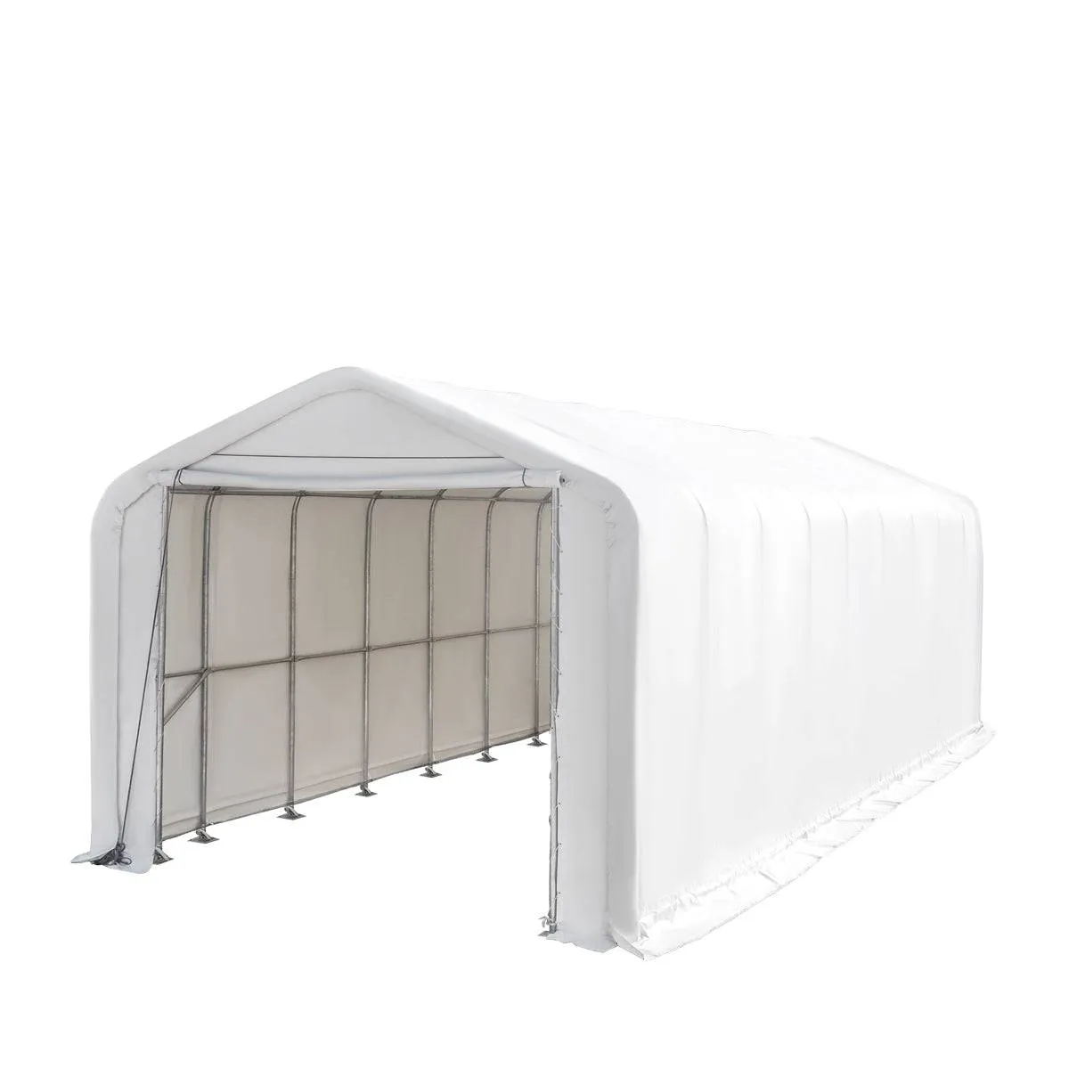 TMG Industrial 18’ x 45’ RV/Motorhome Storage Shelter, 17 oz PVC Fabric Cover, Front Roll-Up Door, Enclosed Rear Wall, 3-Layer Galvanized Steel Frame, 13’ Straight Sidewalls, TMG-ST1845