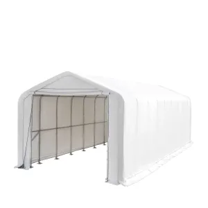 TMG Industrial 18’ x 45’ RV/Motorhome Storage Shelter, 17 oz PVC Fabric Cover, Front Roll-Up Door, Enclosed Rear Wall, 3-Layer Galvanized Steel Frame, 13’ Straight Sidewalls, TMG-ST1845