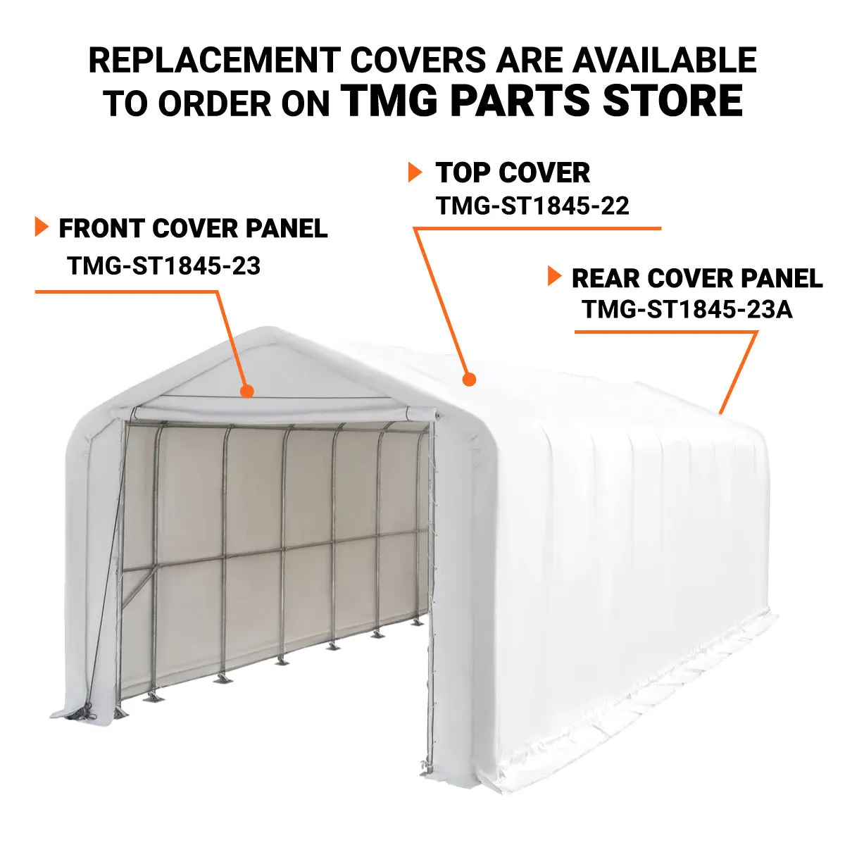 TMG Industrial 18’ x 45’ RV/Motorhome Storage Shelter, 17 oz PVC Fabric Cover, Front Roll-Up Door, Enclosed Rear Wall, 3-Layer Galvanized Steel Frame, 13’ Straight Sidewalls, TMG-ST1845