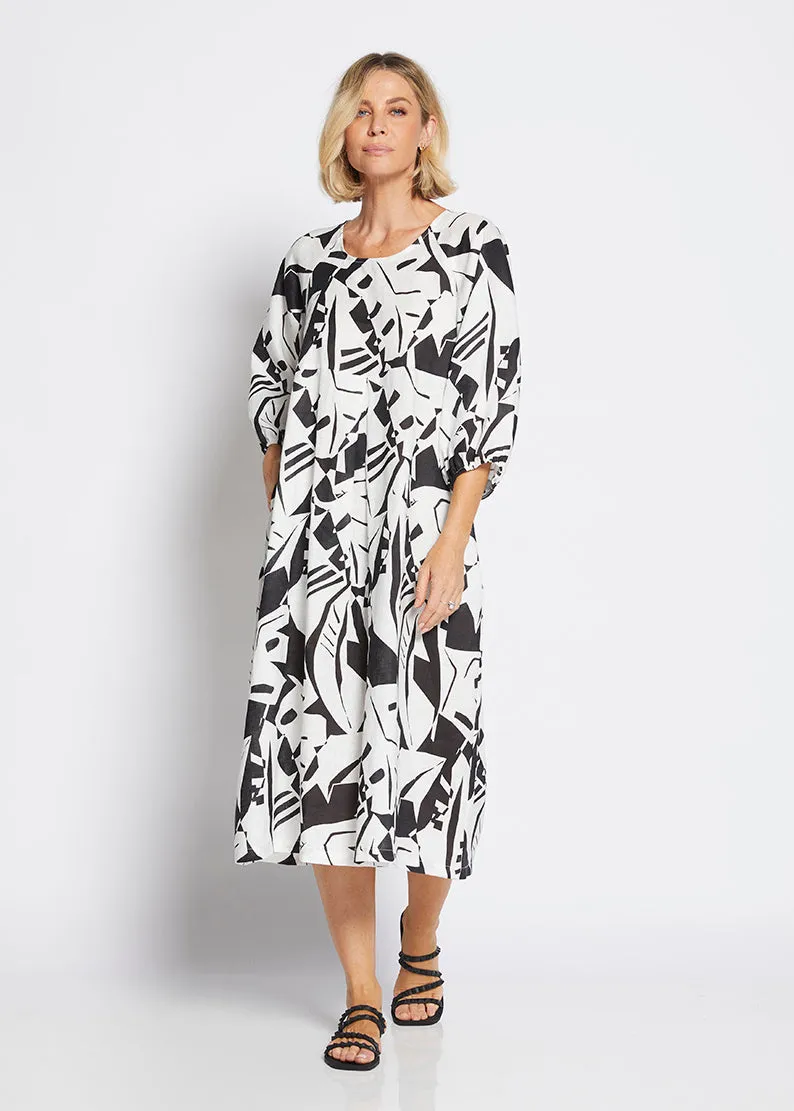 Toz Linen Dress in Black Jungle Print