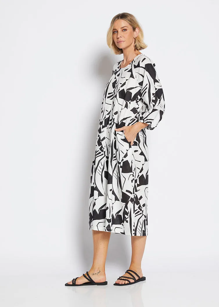 Toz Linen Dress in Black Jungle Print