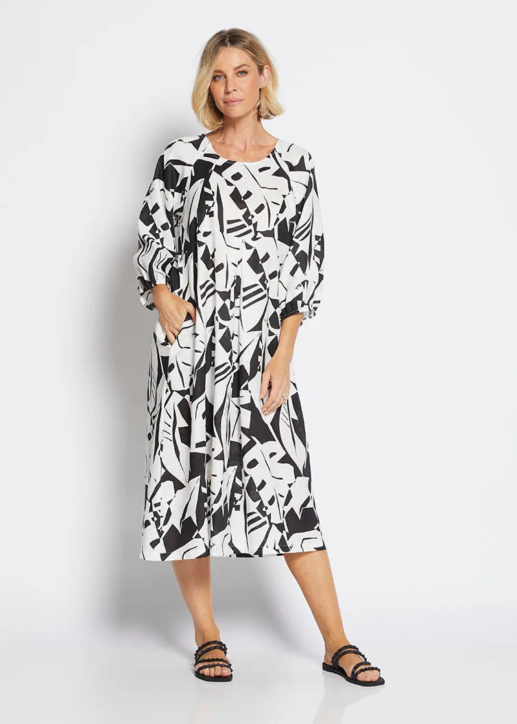 Toz Linen Dress in Black Jungle Print