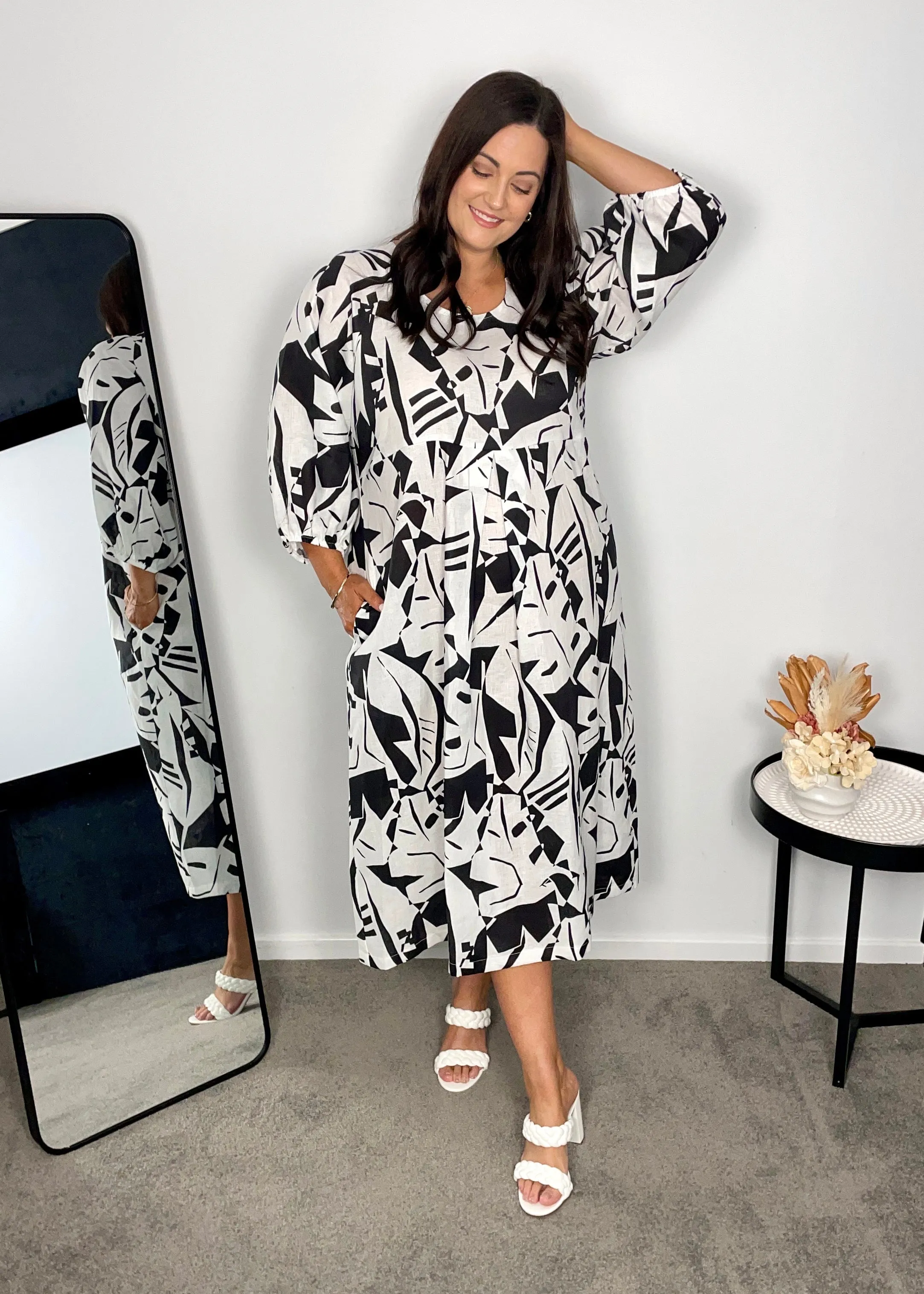 Toz Linen Dress in Black Jungle Print