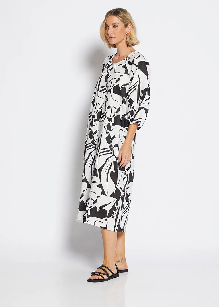 Toz Linen Dress in Black Jungle Print