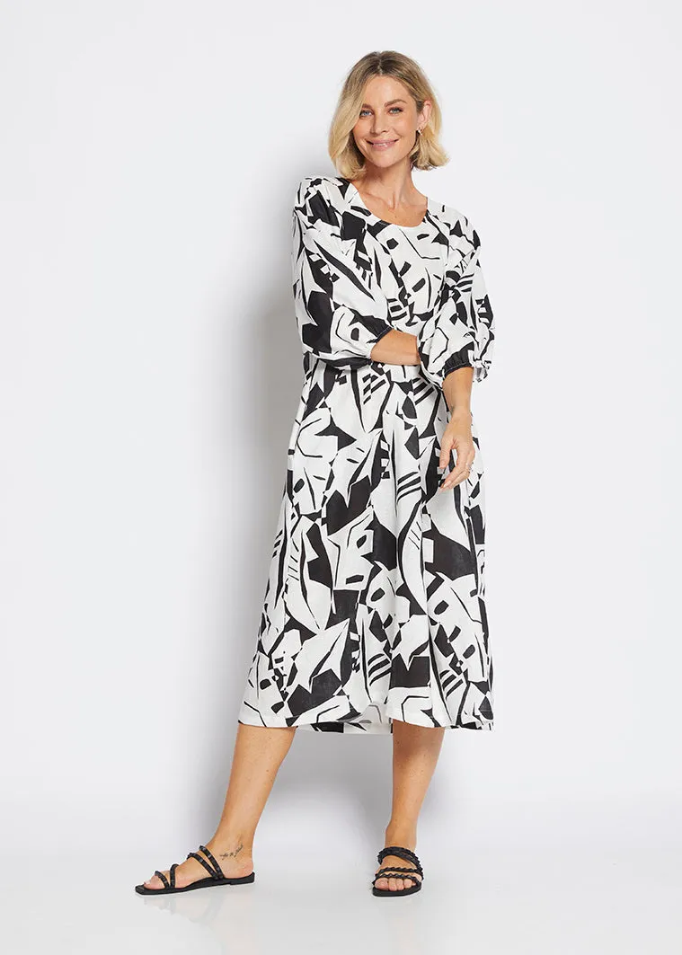 Toz Linen Dress in Black Jungle Print