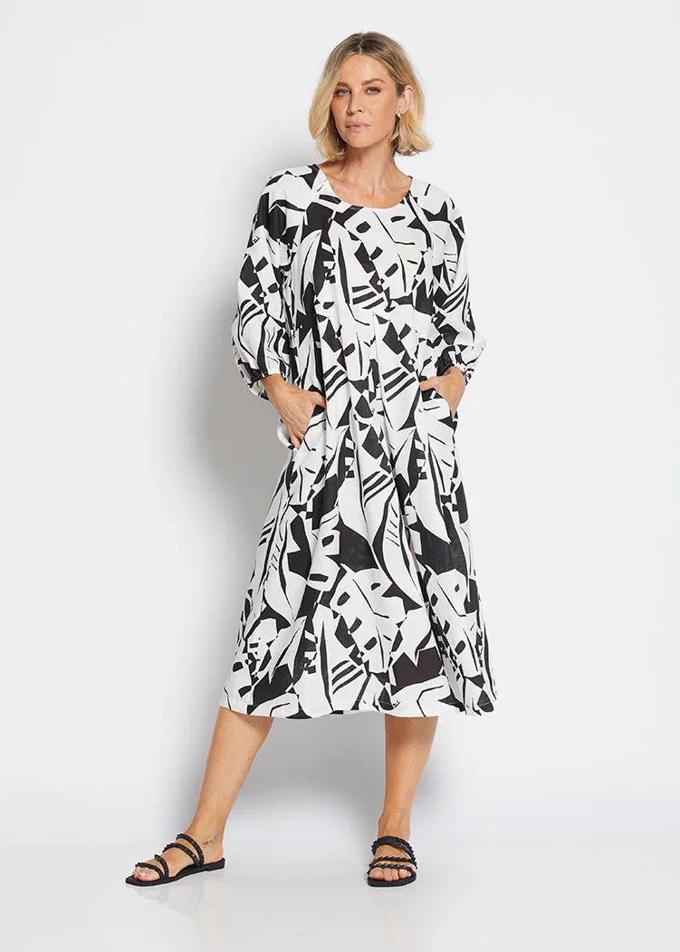 Toz Linen Dress in Black Jungle Print