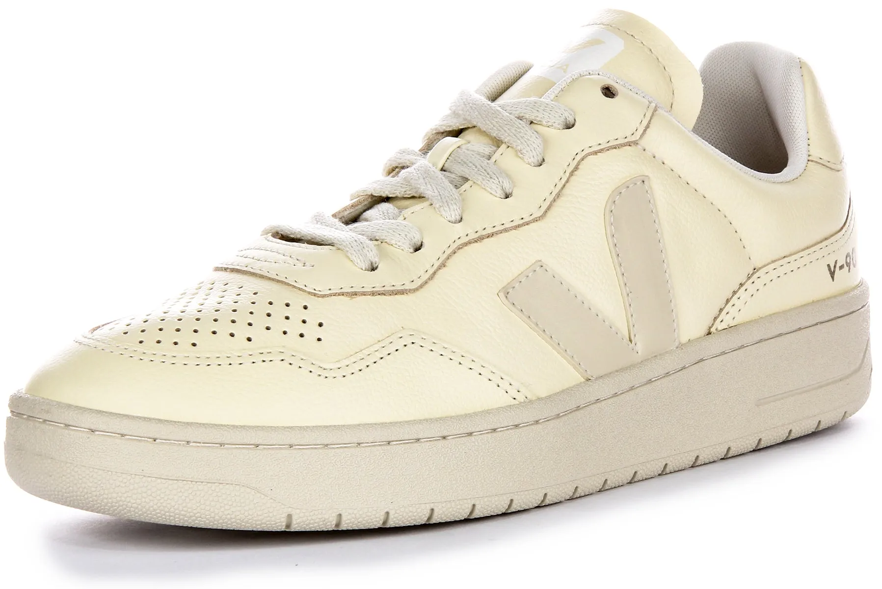 Veja V 90 Leather Trainers In Cream For Men