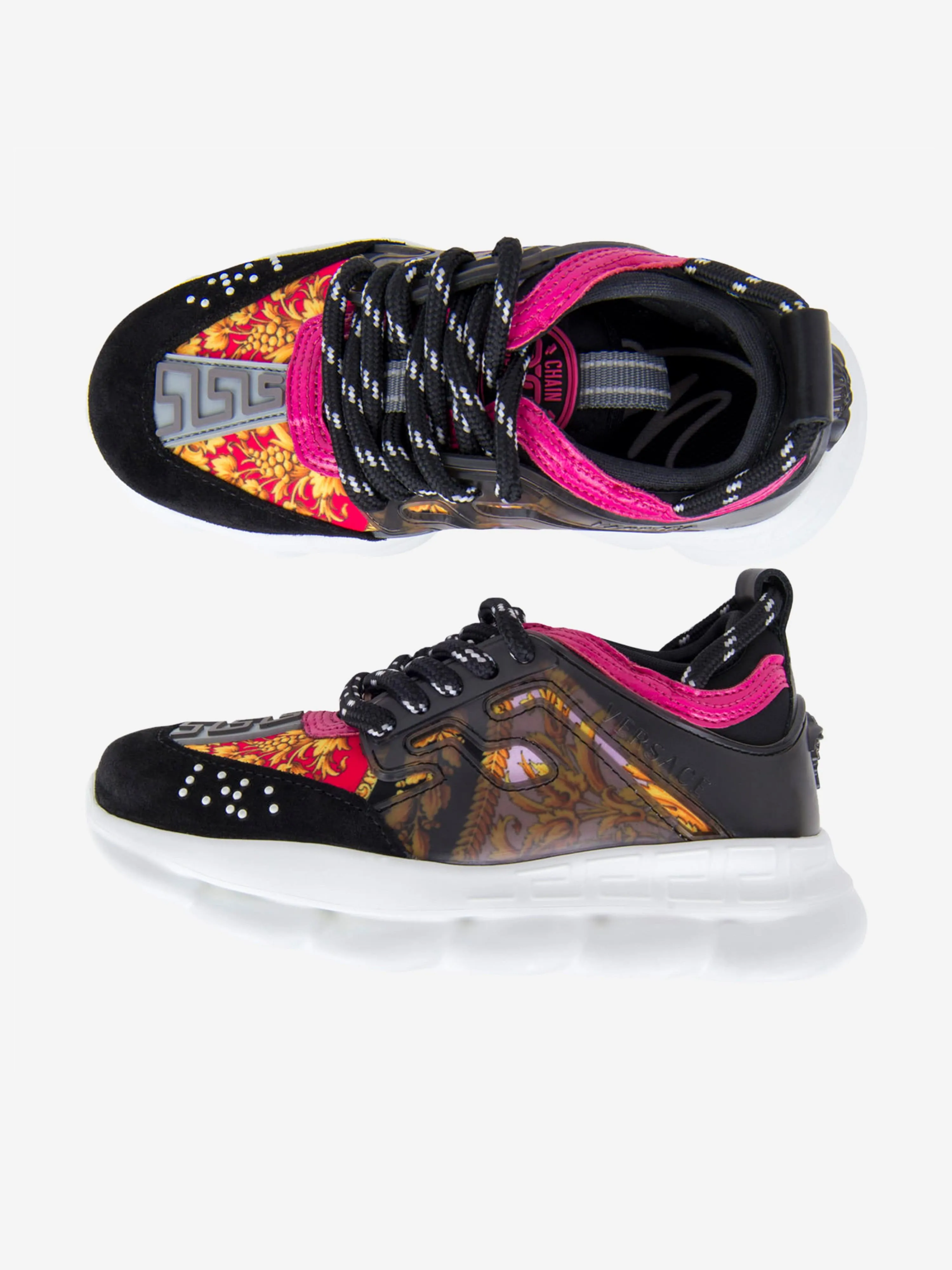 Versace Girls Black & Fuchsia Chain Reaction Trainers