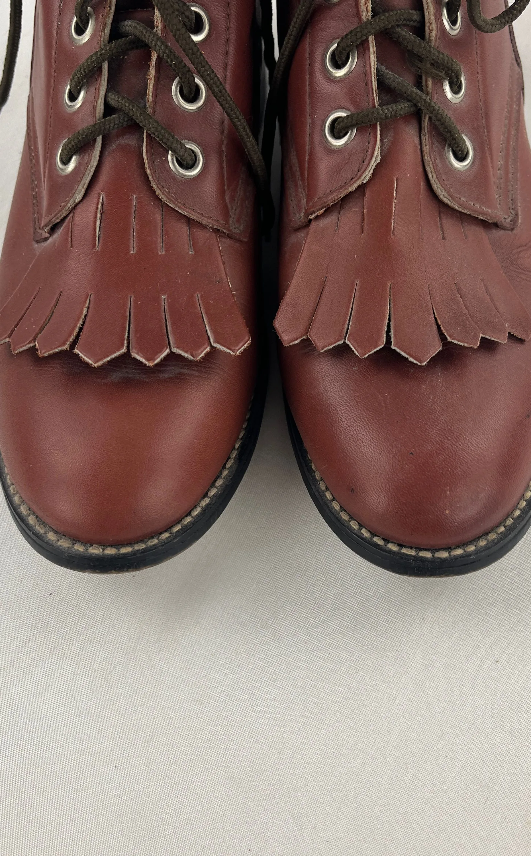 Vintage Girl's Justin Brown Leather Ropers Style Boots 518Y W/Tassels Size 3.5D