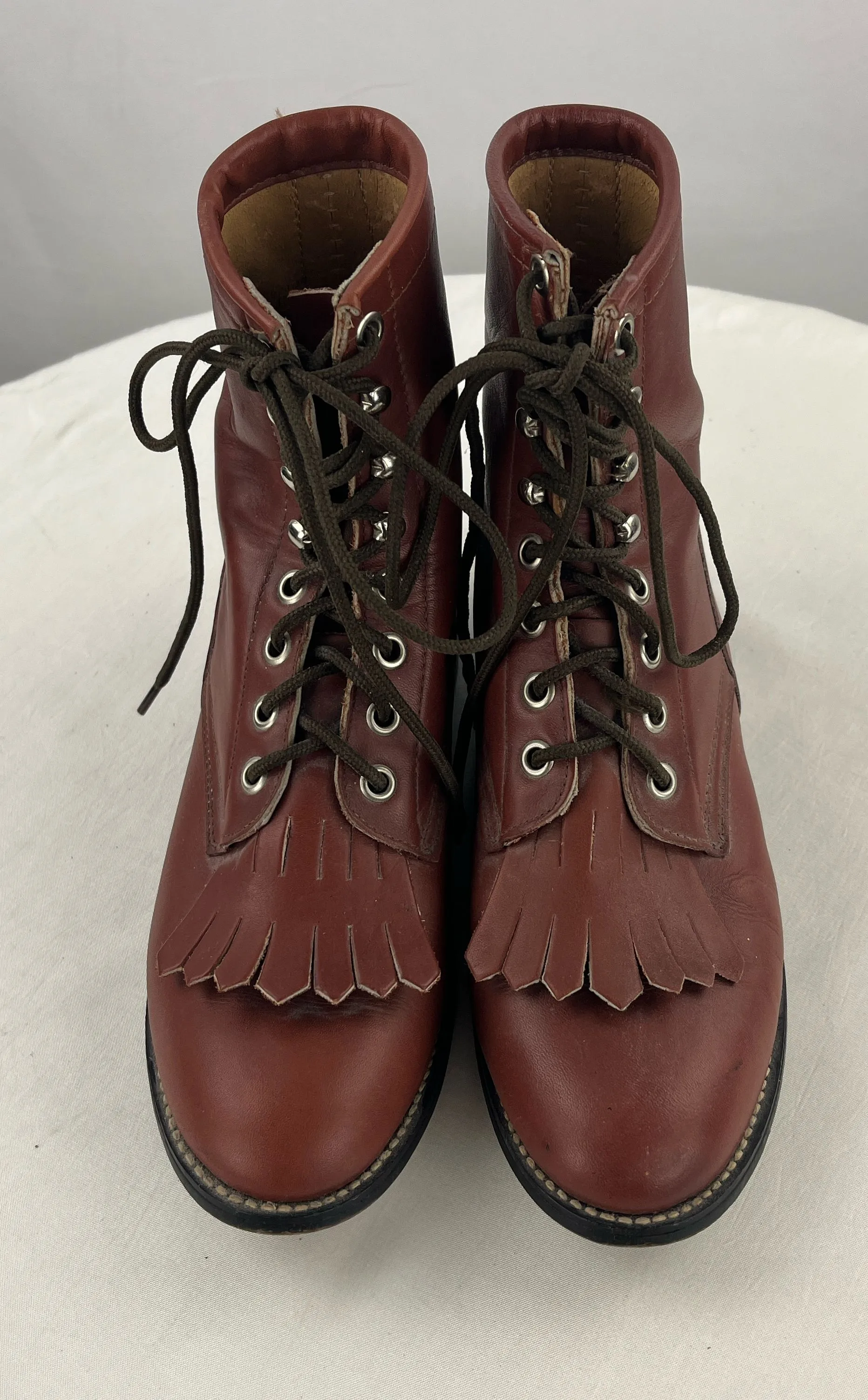 Vintage Girl's Justin Brown Leather Ropers Style Boots 518Y W/Tassels Size 3.5D