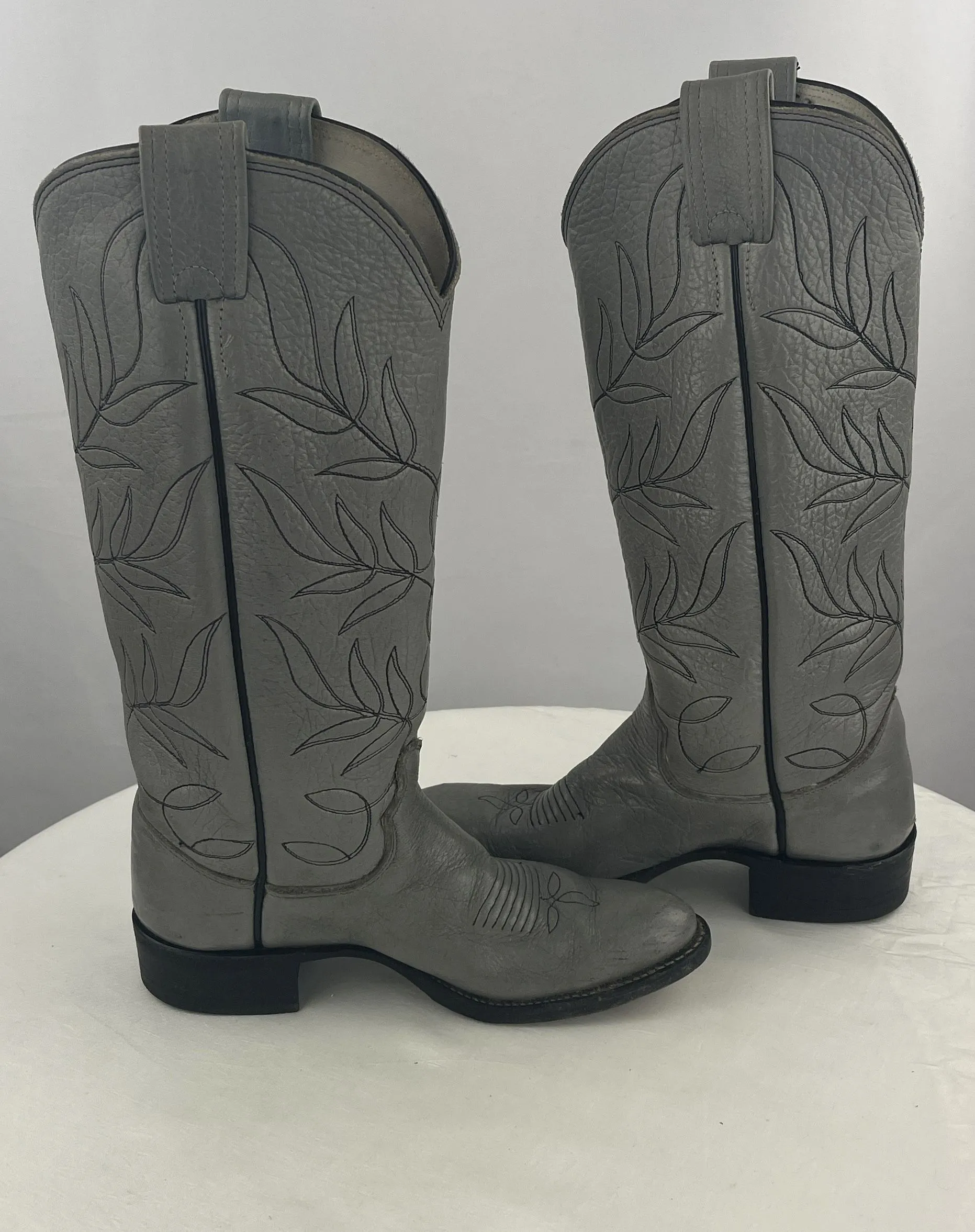 Vintage Olathe Women's Grey Supple Leather Western Cowgirl Boots Size 4.5 EEE