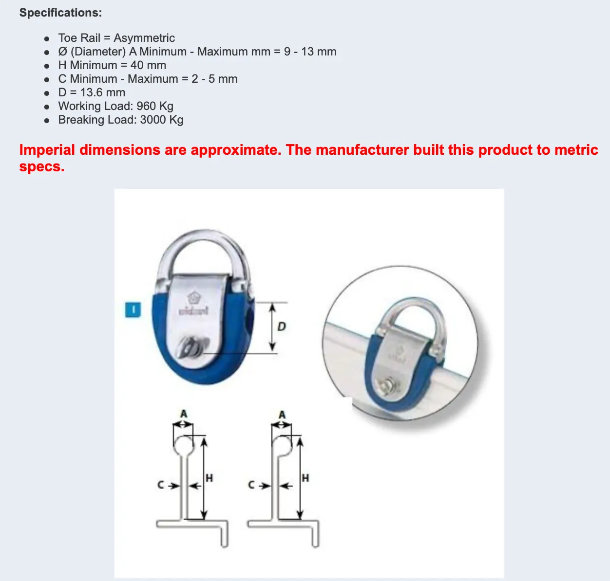 Wichard Toe Rail Padeye (16614)