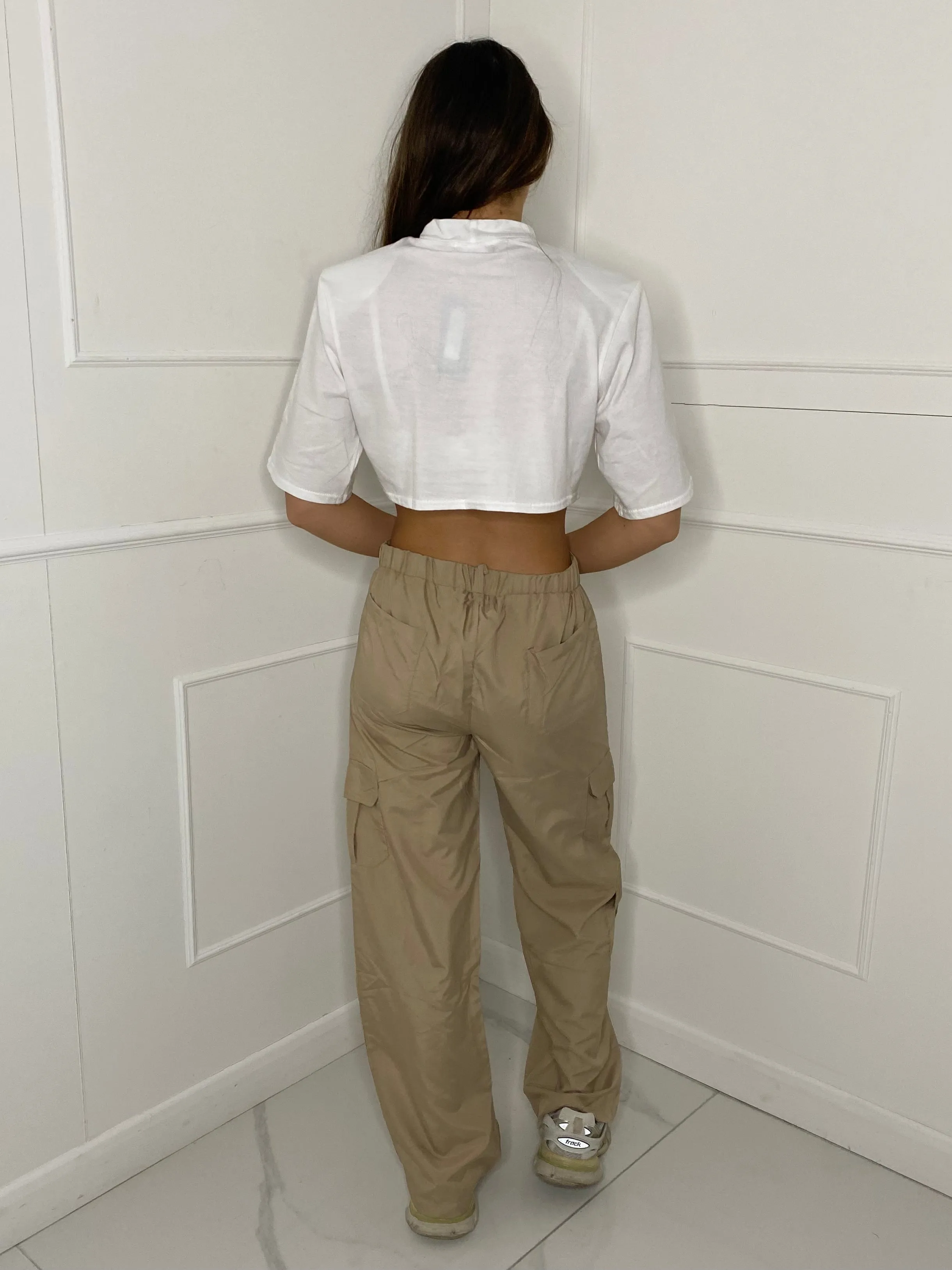 Wide Leg Cargo Pants - Stone