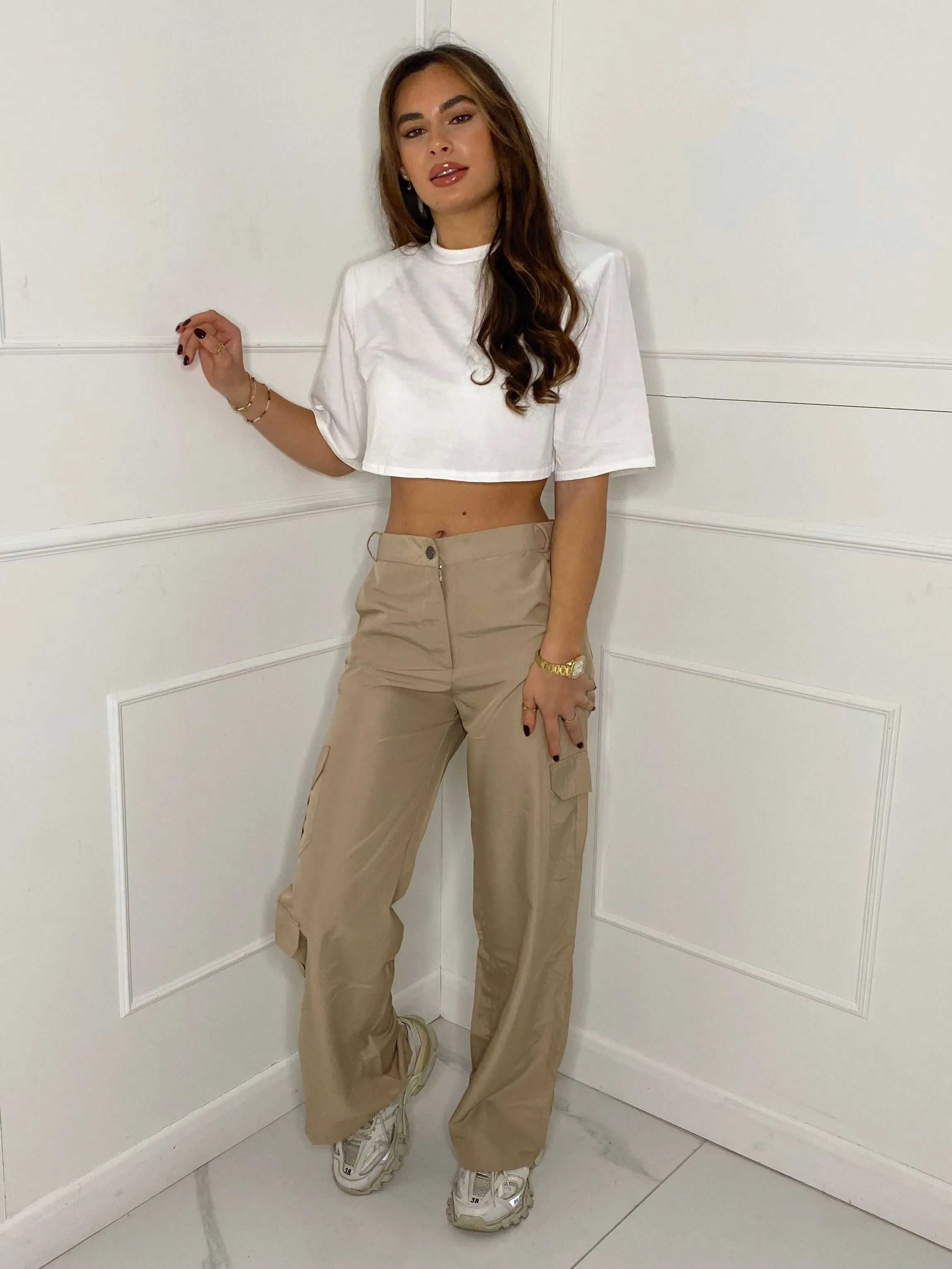 Wide Leg Cargo Pants - Stone