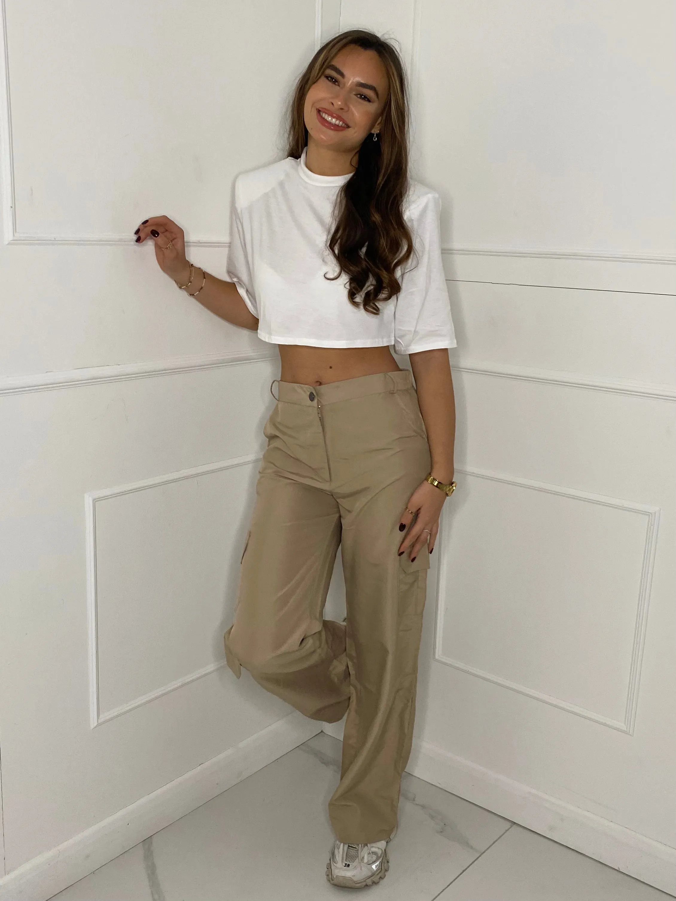 Wide Leg Cargo Pants - Stone