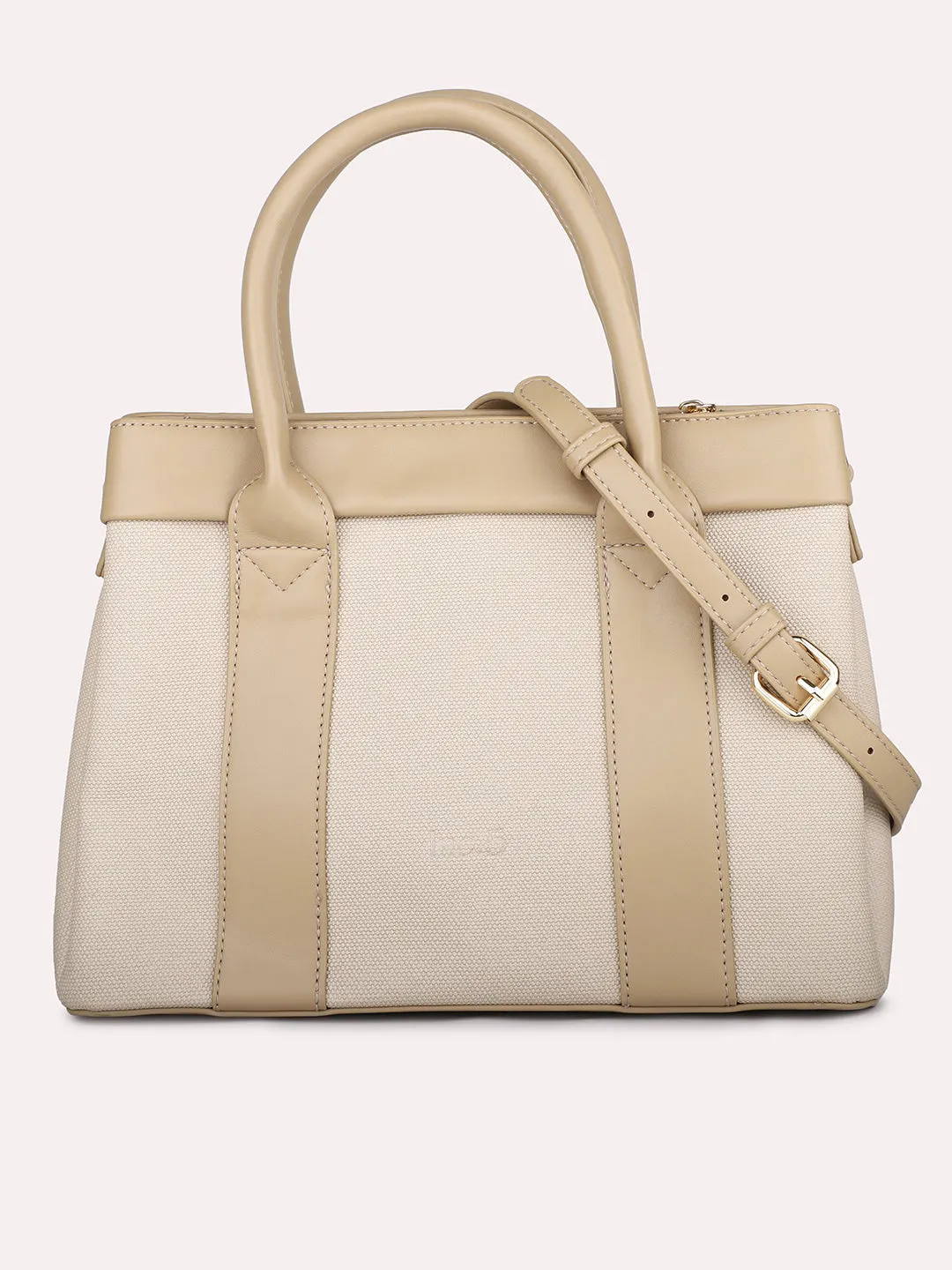 Women Beige Textured Structured Handheld Bag