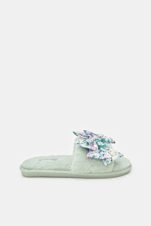 Women Grey Floral Trim Slipper