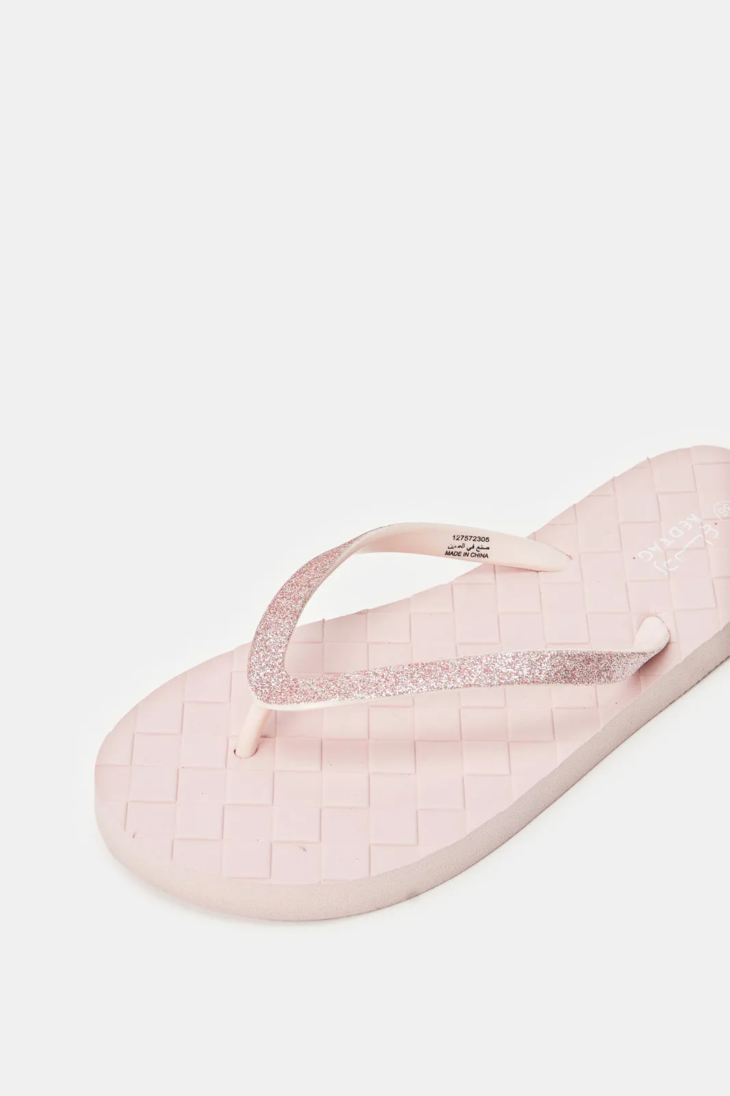 Women Pink Embossed Sock Flip Flop