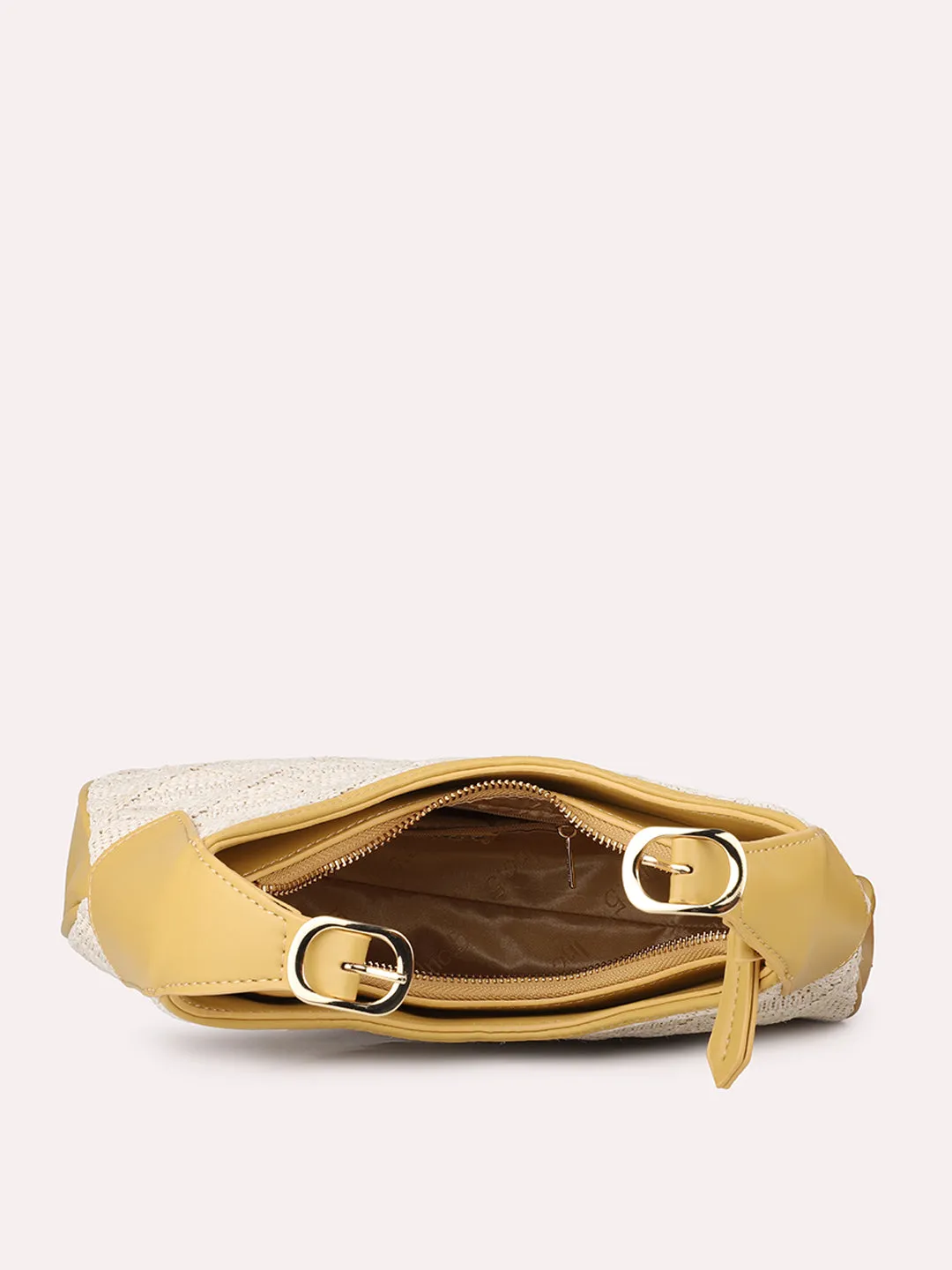 Women Yellow Textured Structured Handheld Bag