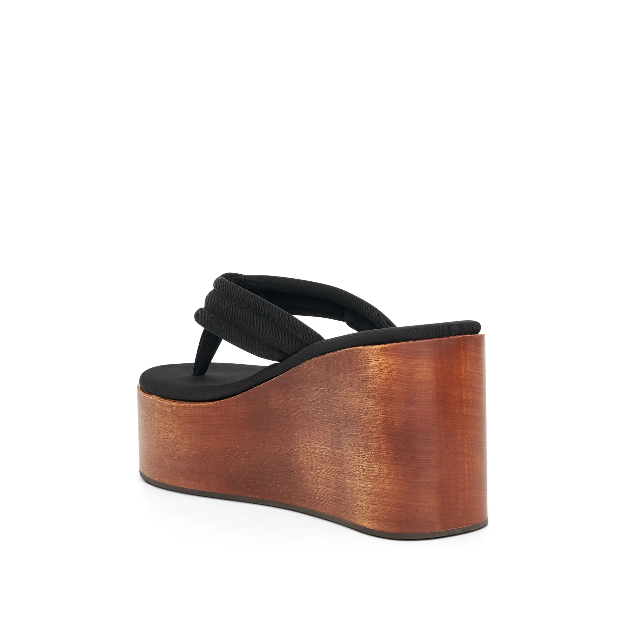 Wooden Branded Wedge Sandal in Black/Brown